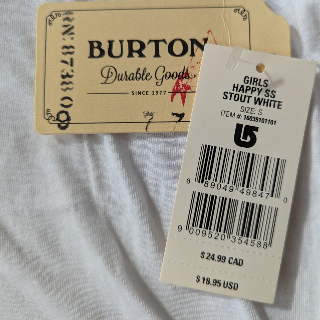 Burton Happy T-Shirt White Girl Size S New — image 3 of 3